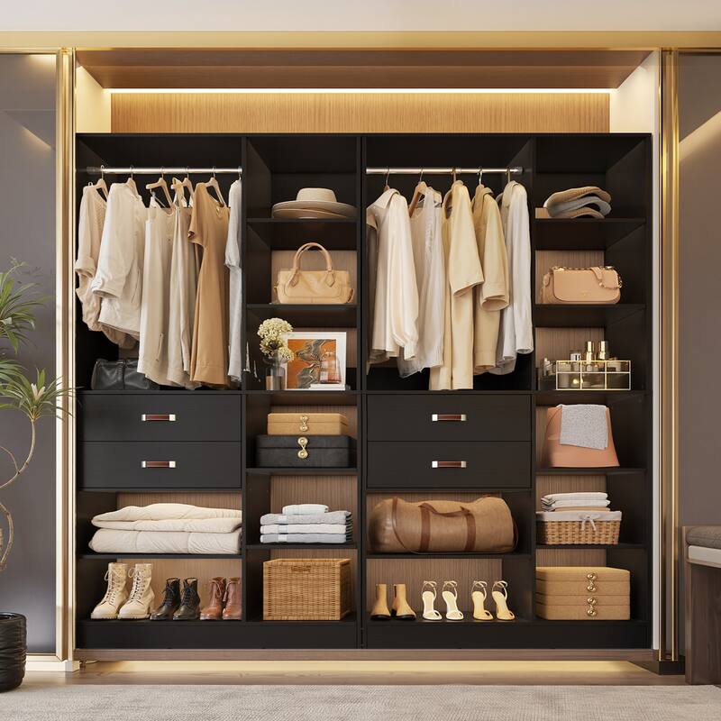 40'' Large Closet System with 10 Shelves and 2 Drawers, Freestanding Closet Organizer with Hanging Rods - 2pcs - Black