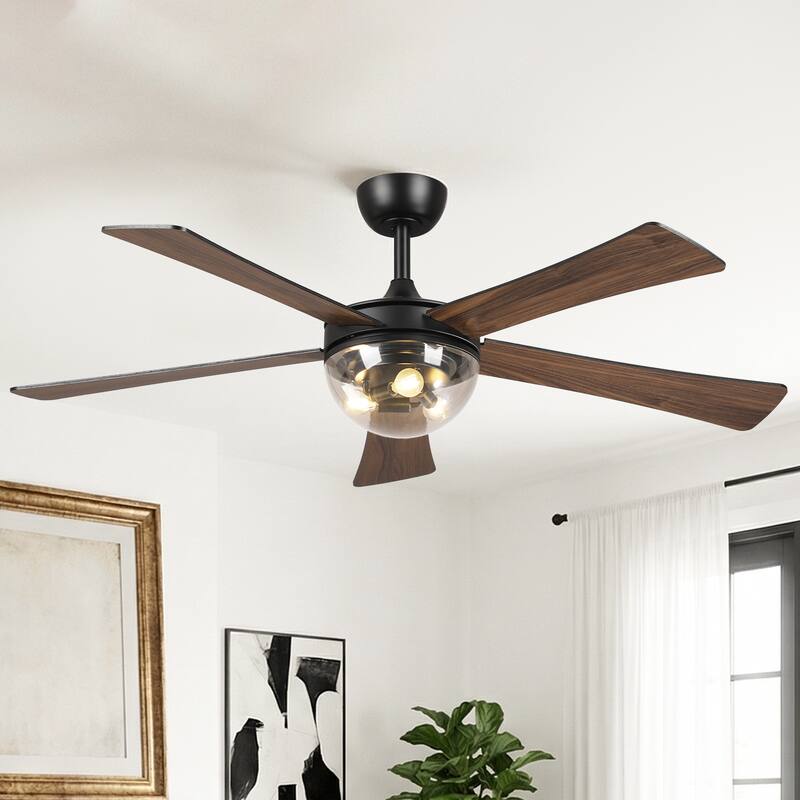 52" Modern Matte Black 5 Reversible Blades Ceiling Fan with Light and Remote