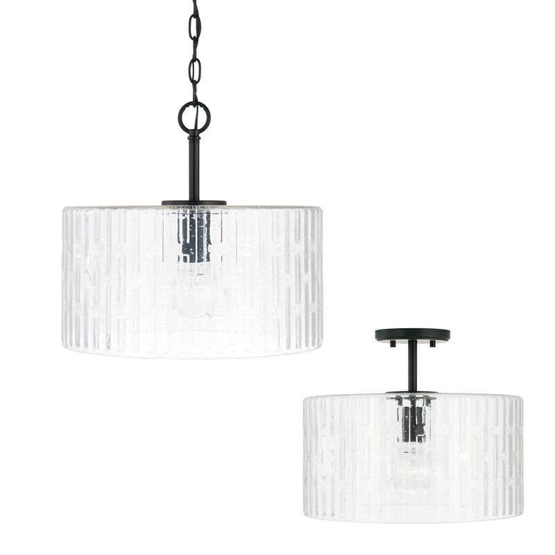 Emerson 1-light Dual Mount Semi-Flush/ Pendant w/ Embossed Seeded Glass