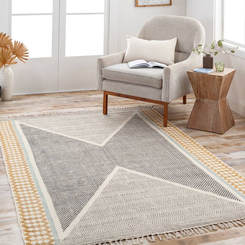 Livabliss Aorua Handwoven Cotton Area Rug - Grey/Tan - 2' x 3'