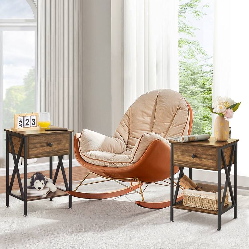 VECELO Mid Century Modern Nightstand with Storage Shelves, Set of 2 Nightstands, End Table/Side Table