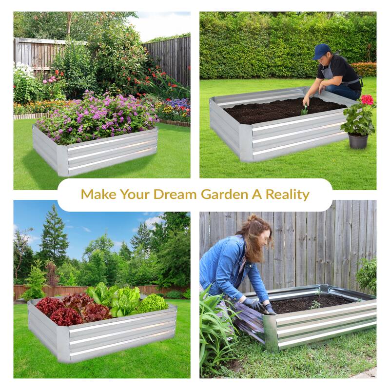 Sunnydaze Galvanized Steel Raised Garden Bed - 4' x 3' - 47.5" x 35.5" x 11.75"