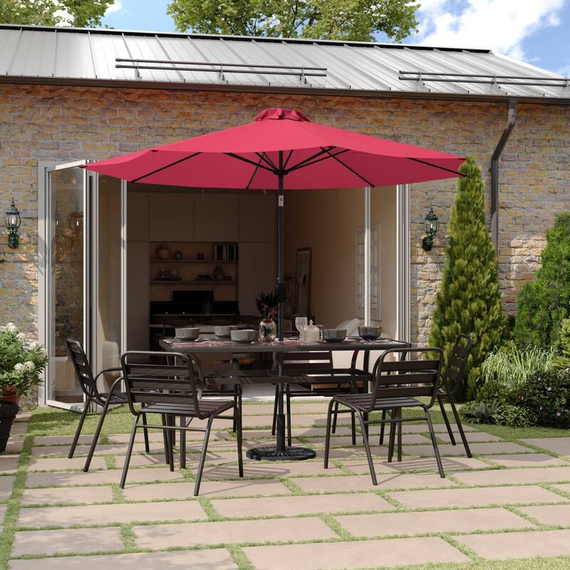Commercial 9 FT Solar LED Light Umbrella with Crank and Tilt Functions - Red