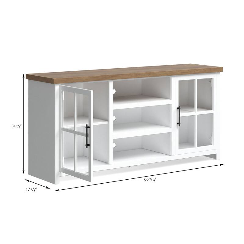 Bridgevine Home Modern Farmhouse 67 inch TV Stand Console for TVs up to 80 inches, No Assembly Required, Two-Tone Finish