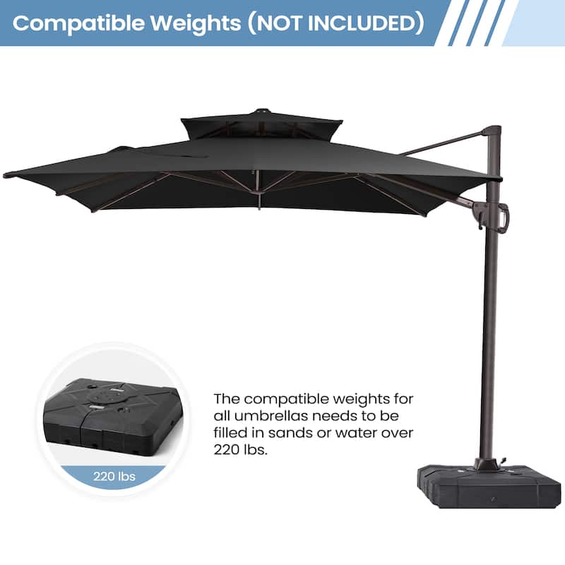11 x 9 ft Outdoor Rectangular Patio Offset Cantilever Umbrella with 360-degree Rotation and 6 Shade Angles