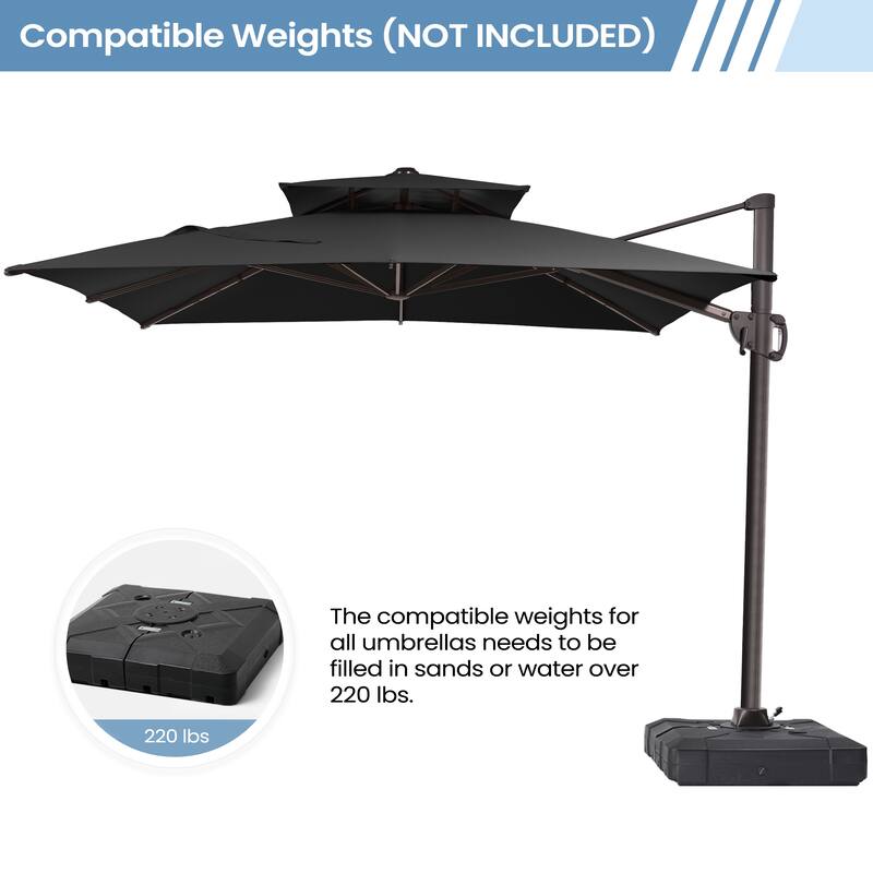 Double top 10.5 ft. x 9 ft. Heavy-Duty 360-Degree Rotation Cantilever Patio Umbrella