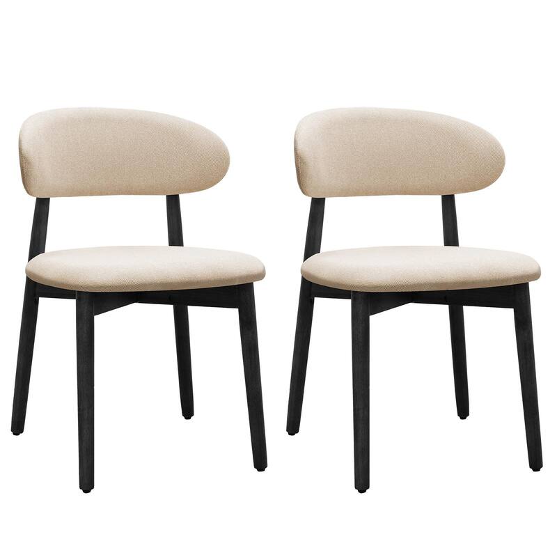 Cotton-Linen Fabric Upholstered Dining Chair with Black Solid Wood Legs, Armless Chair Set of 2 for Kitchen, Living - Beige