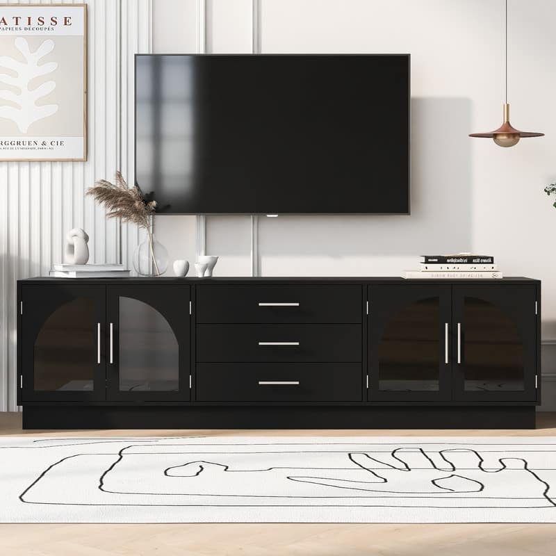 68.9'' Modern Minimalist TV Stand for TVs up to 75 Inches, Entertainment Center Media Console Cabinet with Adjustable Shelves - Black