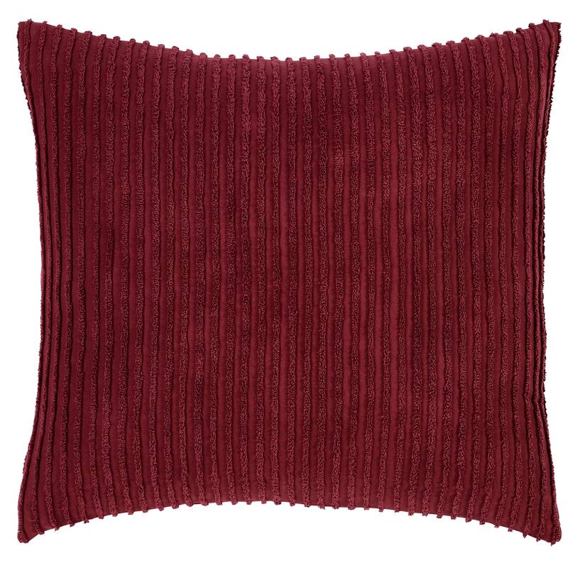 Better Trends Jullian Bold Stripes Design 100% Cotton Tufted Shams Machine Washable Tumble Dry - Burgundy - Euro Sham