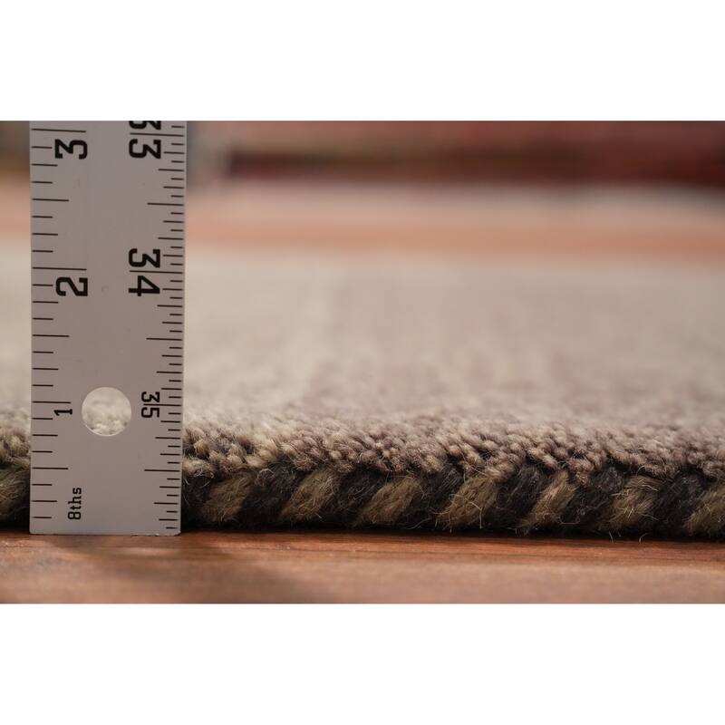 Hand Knotted Oriental 100% Wool Carpet Modern Stripe Brown Gabbeh Runner Rug - 9' 9'' X 2' 9''