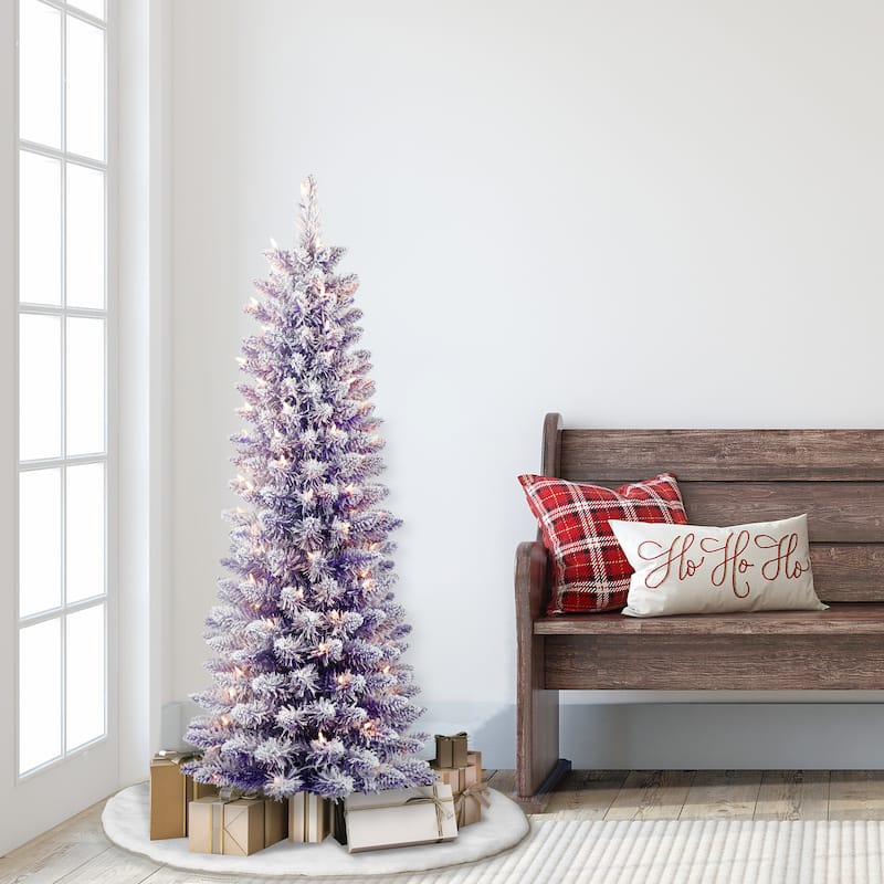Puleo International 4.5 ft. Pre-Lit Flocked Fashion Purple Pencil Artificial Christmas Tree - Purple