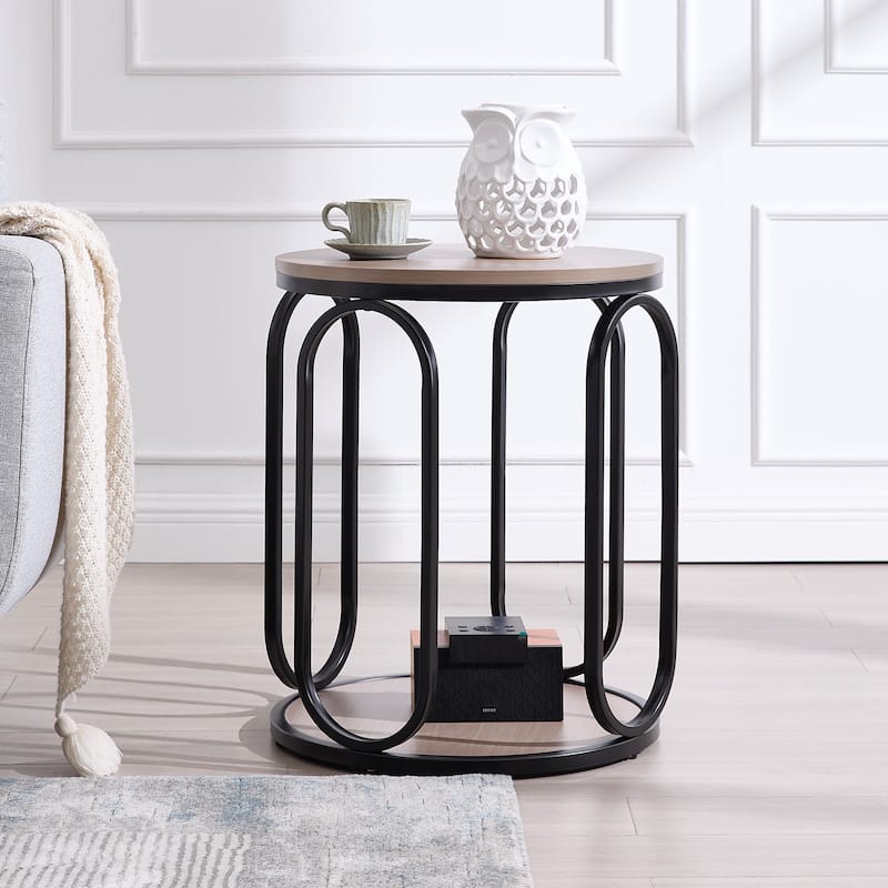 2-Tier Round Side Table, Accent End Table Nightstand - 19.7"Dia Top x 24.4"H