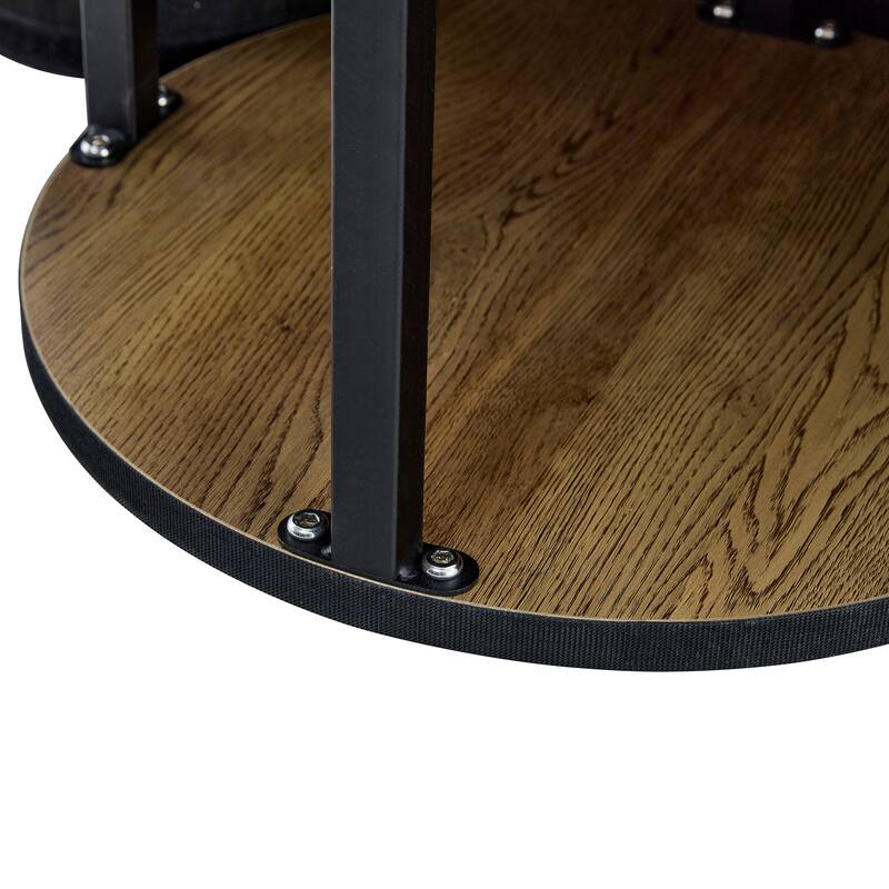 Modern Round Coffee Table with Cylindrical Legs Wooden Center Table with Concealed Storage Space Living Room Tea Table