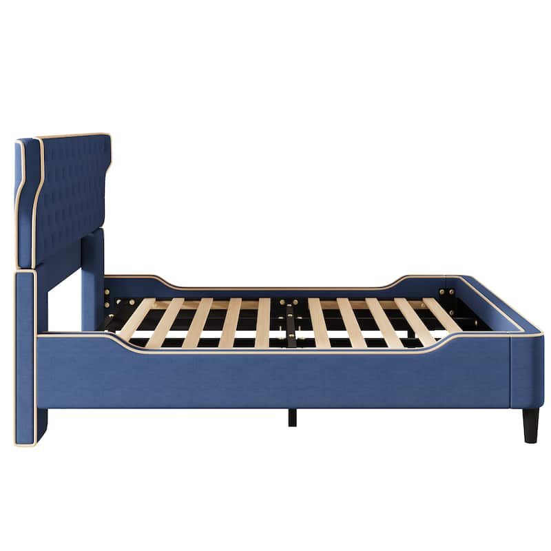 Christopher Knight Home - Aveline Modern Upholstered Platform Bed with Curved Back Headboard and Button Tufted Design