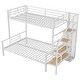 preview thumbnail 11 of 10, White Twin over Full Platform Beds with Storage Stairway, Metal Frame Bunk Bed with Wardrobe