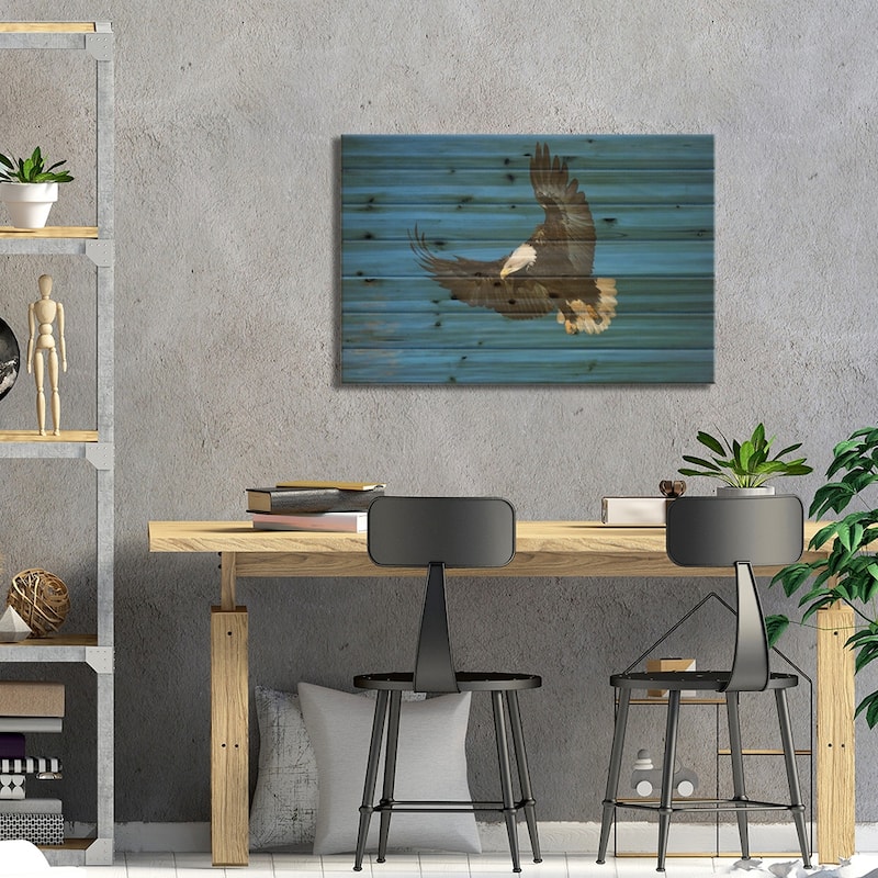 Bald Eagle Flying Over Water, Kenai Peninsula, Alaska Print On Wood by Tom Vezo - Multi-Color
