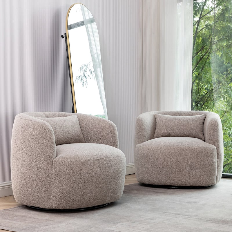 KINWELL 34" Wide Boucle Fabric Upholstered Swivel Armchair (Set of 2)