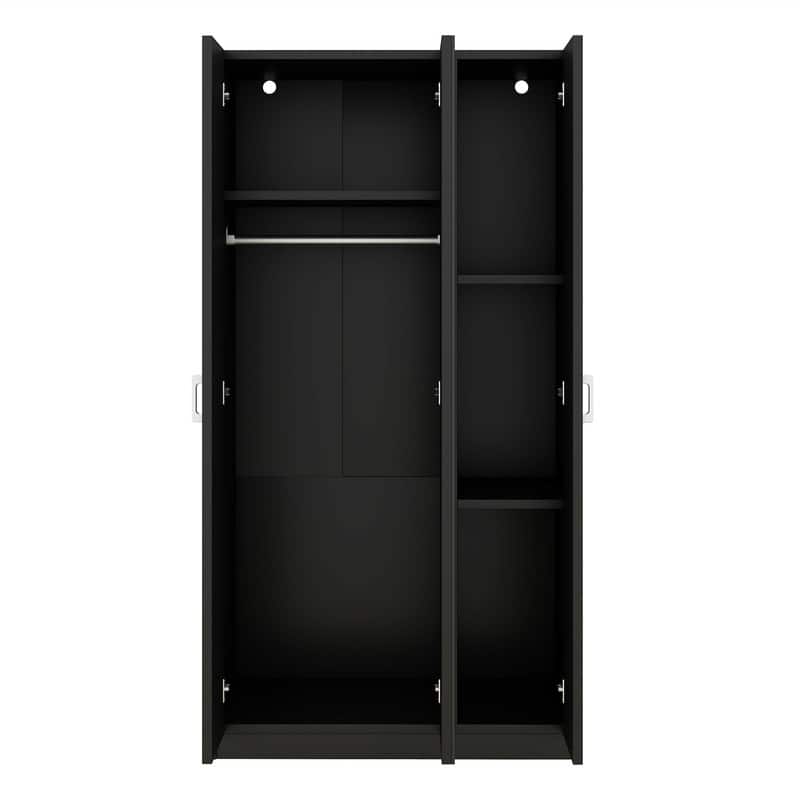 3 Door Wardrobe Closet with Mirror and Hanging Rod, Bedroom Armoire with 3 Fixed Shelves, Modern Wardrobe Closet for Bedroom