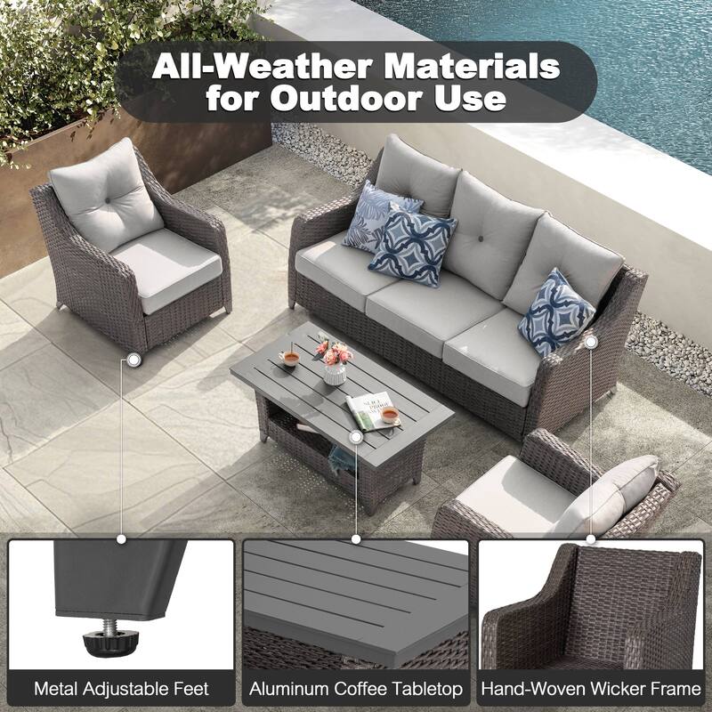 Patio 4-Piece Conversation Set Wicker Sofa Set with Soft Cushions