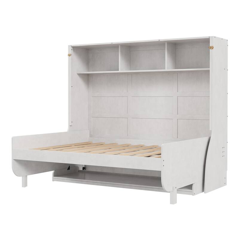 Full Size Murphy Bed with a Desk and Storage Shelves