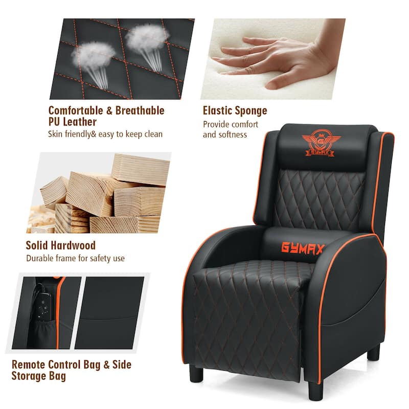 Gymax Massage Gaming Recliner Chair Leather Single Sofa Home Theater - 24.5'' x 35'' x 43''