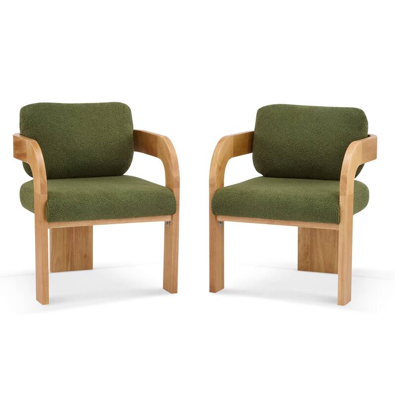 Modern Dining Chairs Set of 2, Fabric Armchairs with Pillow Back, Comfy Upholstered Accent Chairs with Wood Legs for Living Room