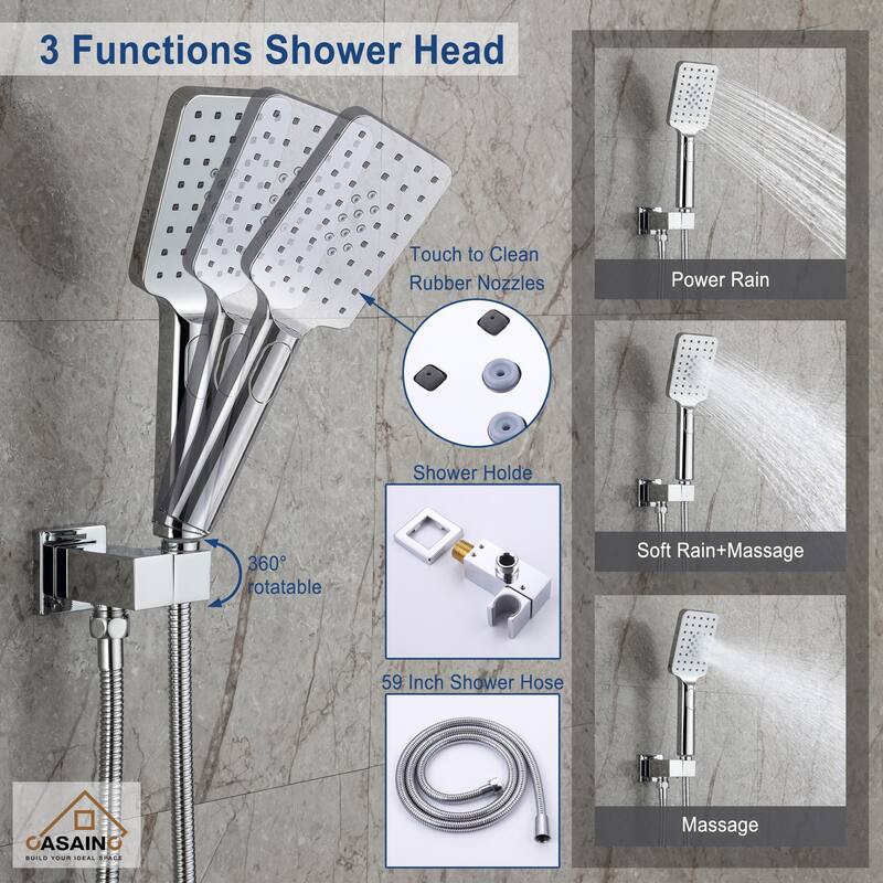 1-Handle 3-Spray Pattern 10 in. Wall Mount Shower Set Shower Head, Tub and Shower Faucet - 10 inch