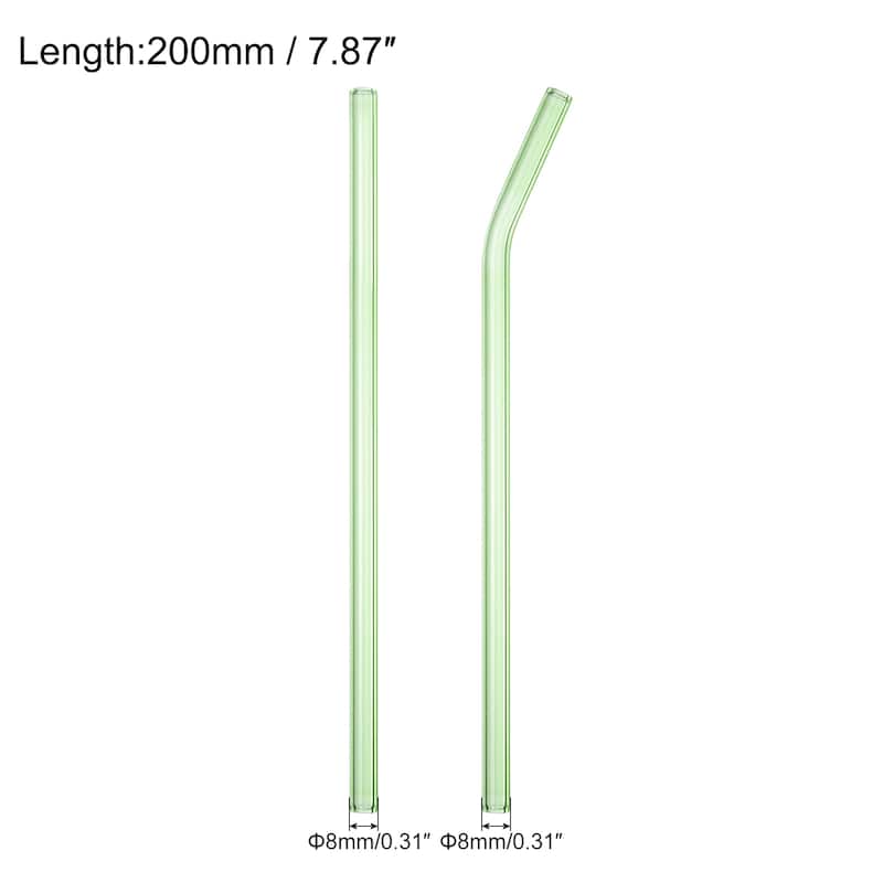 Reusable Straws Glass Straw, 2pcs 8"x8mm with Cleaning Brush and Box