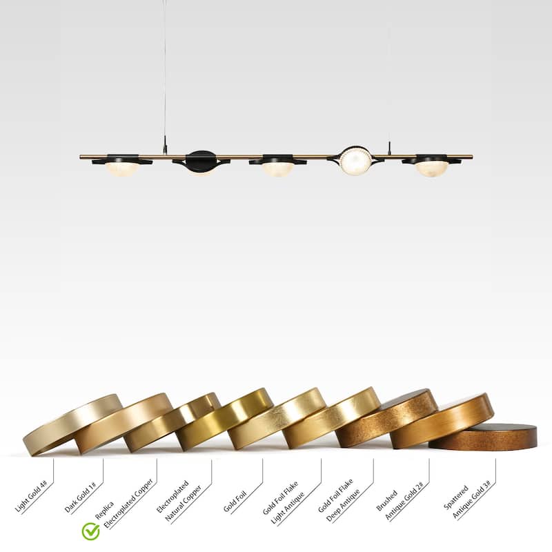 Modern LED 5-Light Chandelier 54" W Black Gold Island Lights for Dining Room - W 54.3" x H 67.5" Max