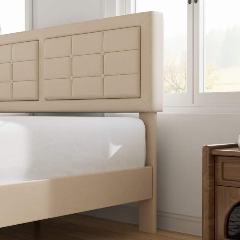 VECELO Bed Frame with Adjustable Headboard Upholstered Button Tufted Platform Bedframe with Wood Slats Support
