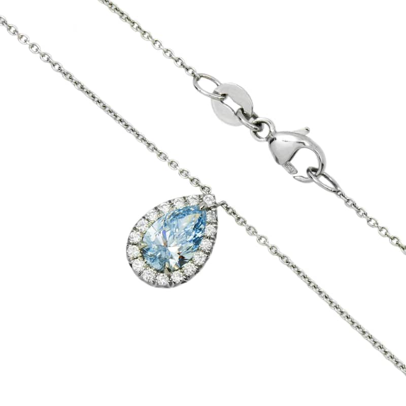 House Of Leon Platinum Pear Cut Fancy Intense Blue Diamond Pendant & Chain Necklace 1.26ct GIA