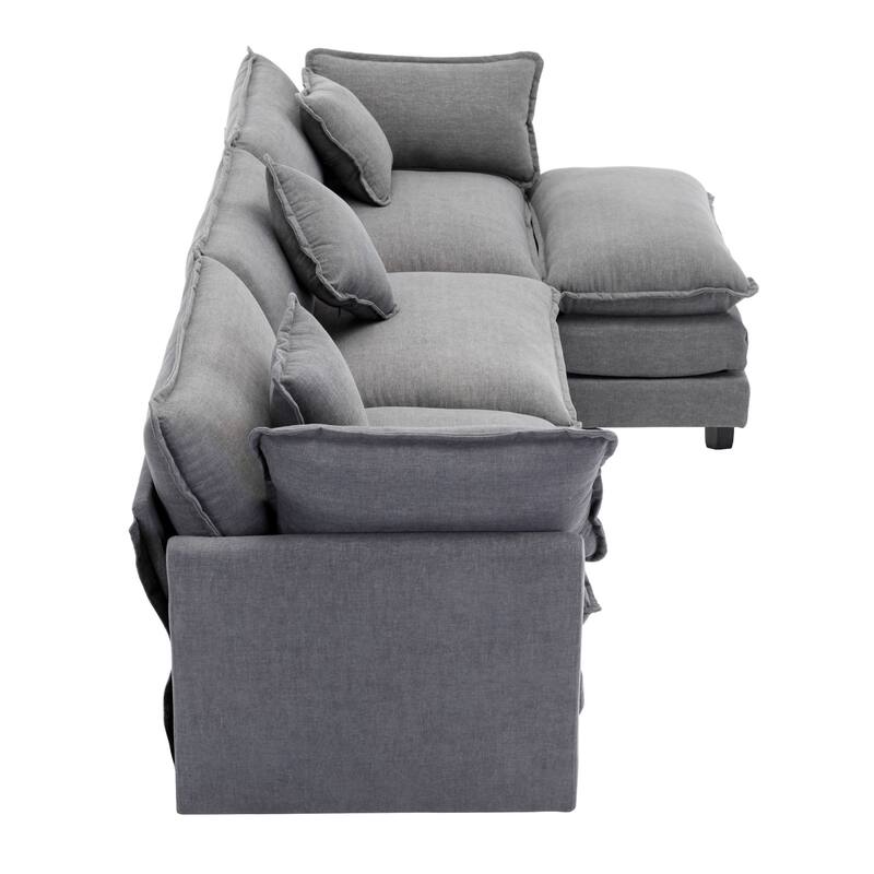 Grey 112.2" Modern L-Shaped 4-Seat Sofa