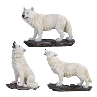 Q-Max 3-Piece Mini Snow Wolf Figurine Set, 4"H