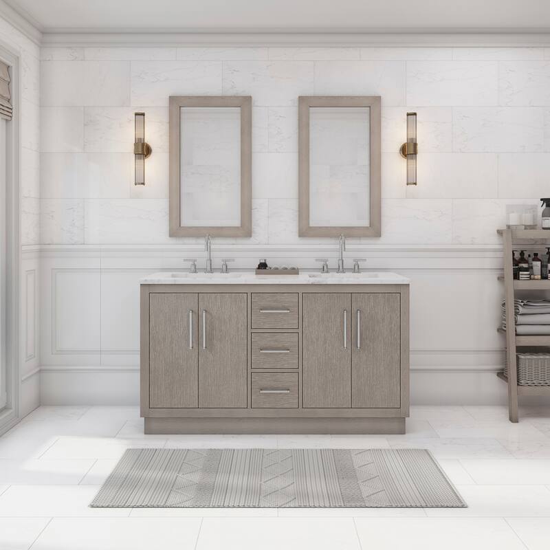 Hugo Carrara Marble Countertop Vanity with Mirror and Gooseneck Faucet