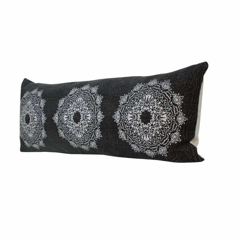 HomeRoots 14" X 36" Jet Black And White 100% Cotton Geometric Zippered Pillow