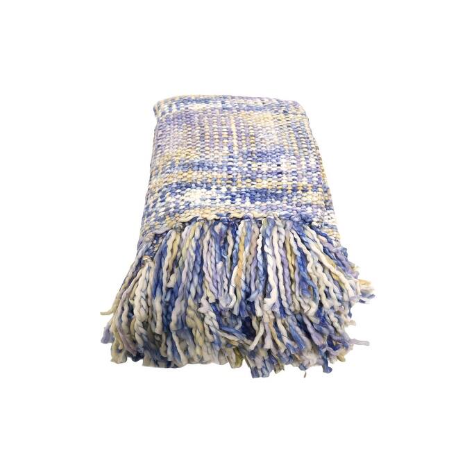 Home&Manor Handcrafted Wool & Cotton Throw Blanket Coastal Loom