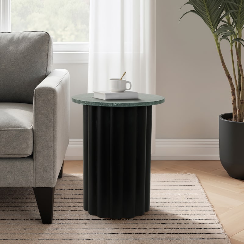 Wood Base and Marble Top Form Clean Stylish Modern Glam Accent Table - 16" x 16" x 20"