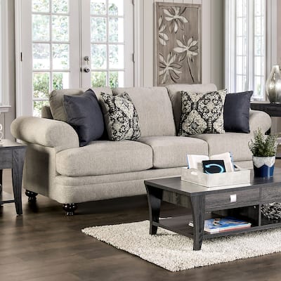 Frane Transitional Beige Chenille Upholstered T-Cushion Sofa by Furniture of America