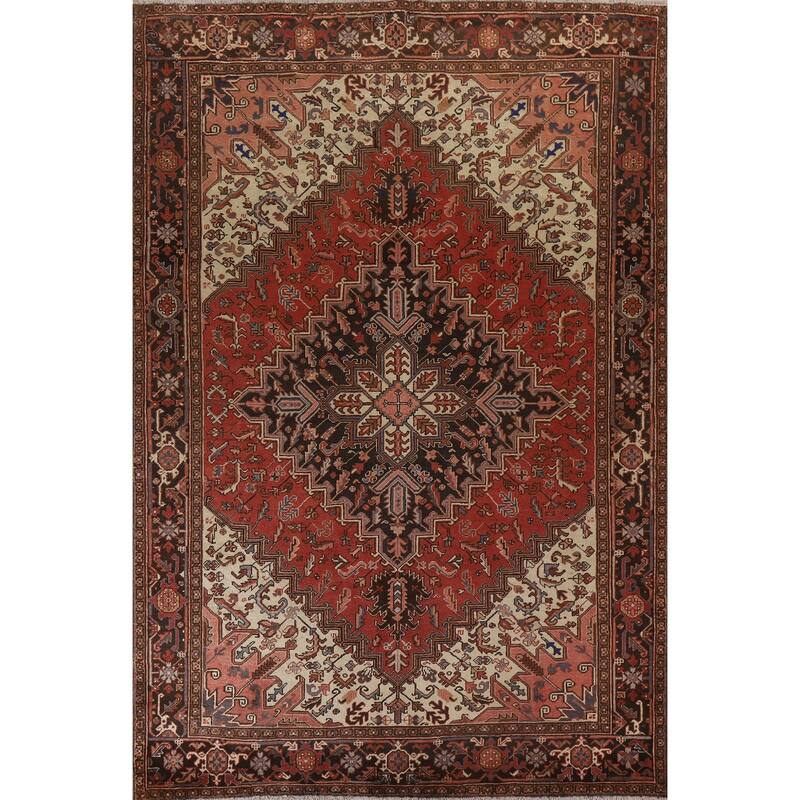 Traditional Geometric Heriz Persian Area Rug Hand-knotted Wool Carpet - 8'0" x 11'1"