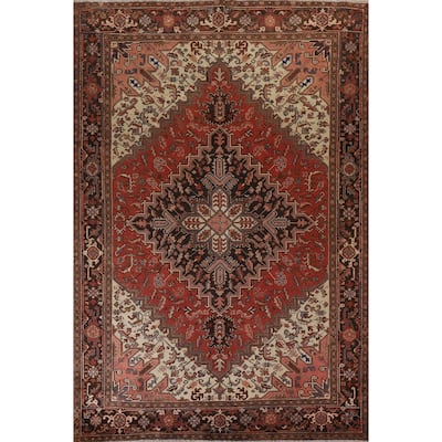 Traditional Geometric Heriz Persian Area Rug Hand-knotted Wool Carpet - 8'0" x 11'1"