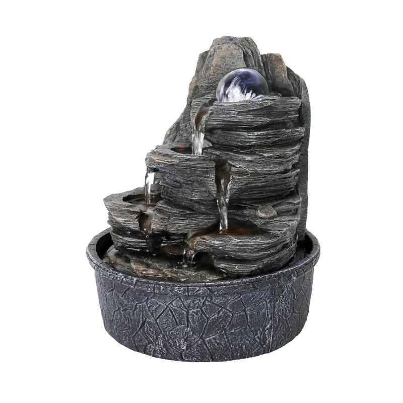 Cascading Fountain w/Light & Ball Indoor Waterfall Fountain for Home