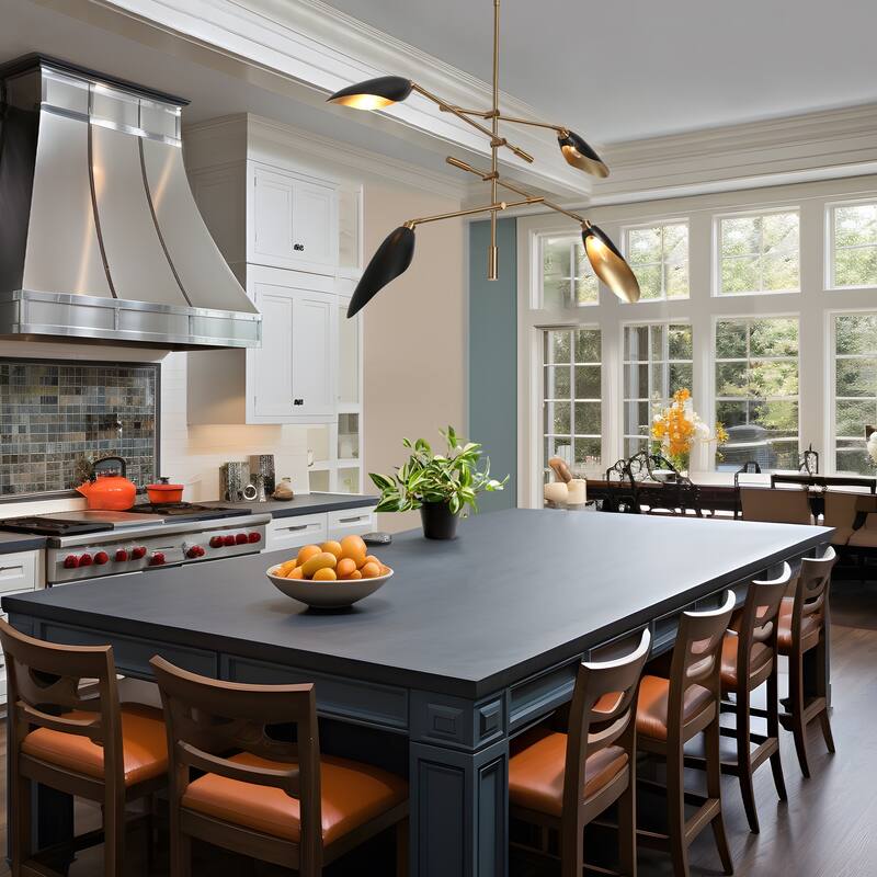 Modern 4-Light Black Gold Linear Chandelier Metal Pendant Lights for Dining Room - 48 X 5.5 X 19.3