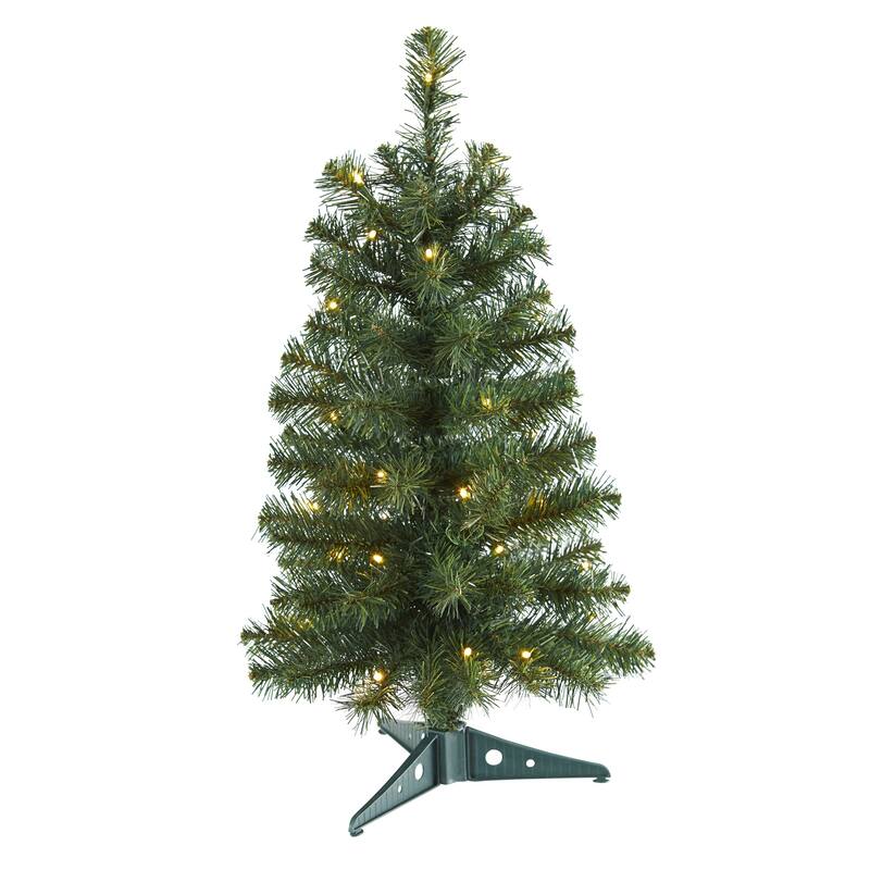 2’ Pre-Lit Pine Artificial Christmas Tree, Warm Clear LED Lights - 2 Foot