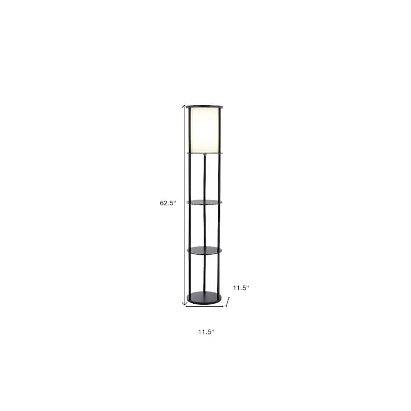 Black Wood Column Floor Lamp with Fabric Shade and Pull Chain 63 Inches - 11.5” x 11.5” x 62.5” (D x W x H)