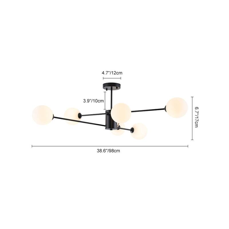 Modern Living Room 6-Light Radial Matte Glass Globe Semi-flush Mount - 38.6 in