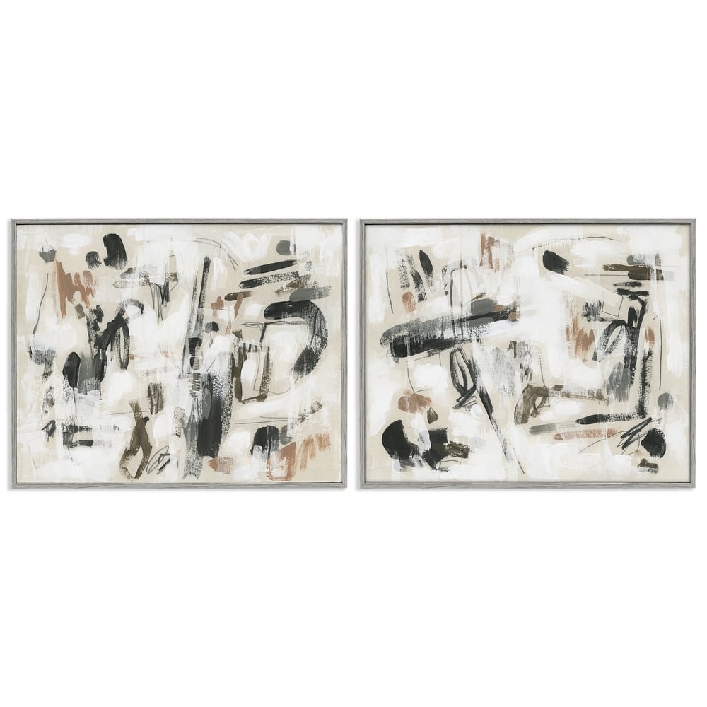 Stupell Neutral Earth Tones Abstraction Framed Giclee Art Design By June Erica Vess (Set of 2)