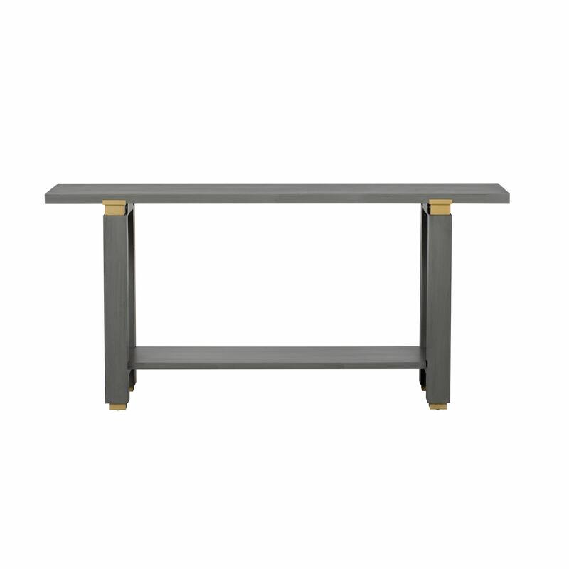62.9" Modern Minimalist Console Table, Solid Wood Entryway Sofa Table with Metal Accents and Built-in Shelf