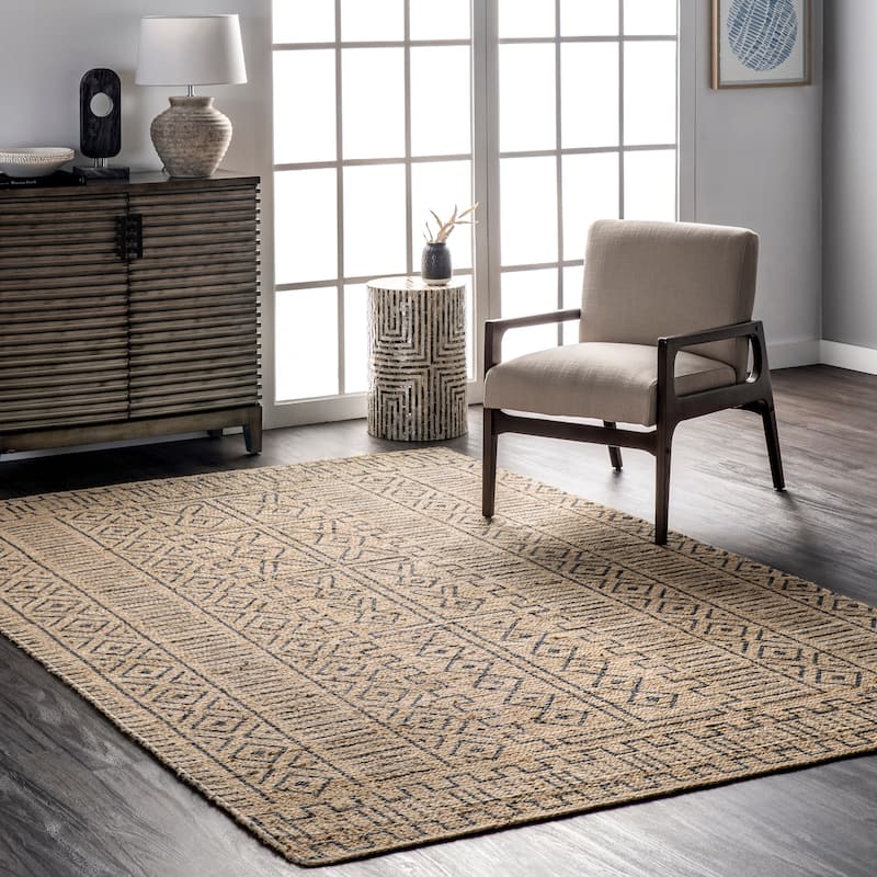 Nuloom Micaela Tribal Braided Jute Area Rug - 5' x 8' - Grey - Rectangle