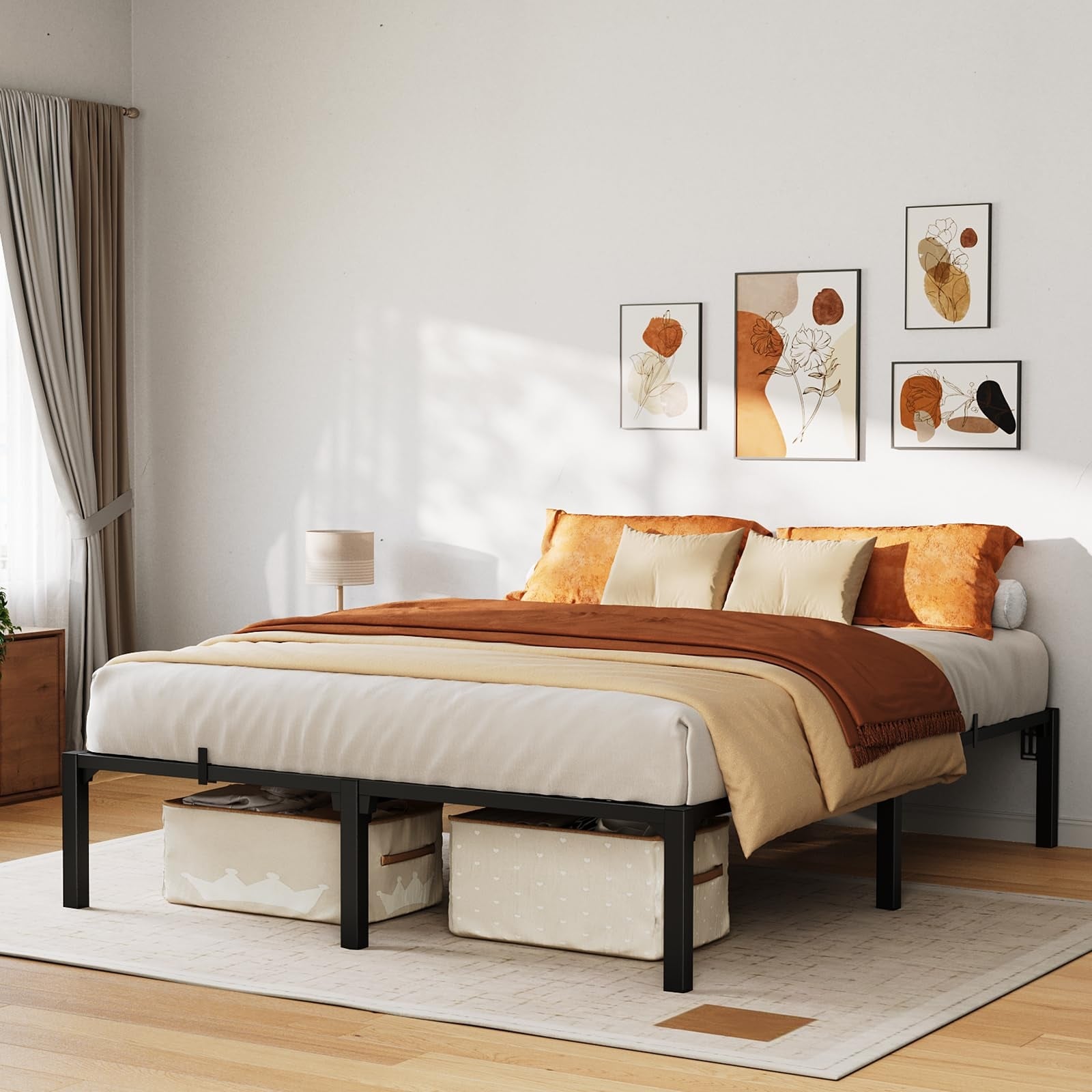 Metal Bed Frame, 16" High Platform Bed Frame, Heavy Duty 800Lbs Capacity, No Box Spring