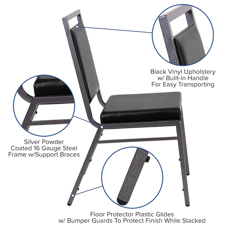 2 Pack Square Back Stacking Banquet Chair with Silvervein Frame